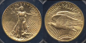 1914 D $20 St. Gauldins Gold Coin ANACS AU-58