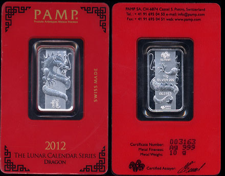 P.A.M.P. - The Lunar Calandar Series Dragon Produits Artistiques Metaux Precieux  Silver Art Bar