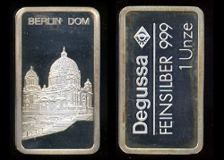 BERLINDOM - UL Berlin Dom Degussa Fein Silber .999 1 oz Silver Art Bar