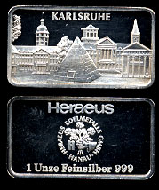 BERLINMINT - KARLSRUHE Karlsruhe 1 oz .999 Fein silber Silver Art bar
