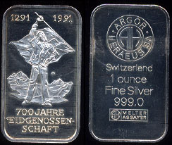 Switzerland 700 Jahre Eidgenossen-Schaft 1291-1991 Silver Artbar