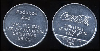 Coca-Cola - 1989 Coca-Cola Christmas in New Orleans Parade Audubon Zoo Aluminum Round