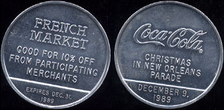 1989 Coca-Cola Christmas in New Orleans Parade French Market Aluminum Round