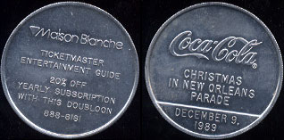 Coca-Cola 1989 Coca-Cola Christmas in New Orleans Parade Maison Bianche Aluminum Round