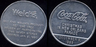 Coca-Cola 1989 Coca-Cola Christmas in New Orleans Parade Welch's Aluminum Round