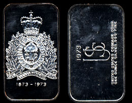 COIN-8V Royal Canadian Mounted Police 1873-1973 Silver Artbar