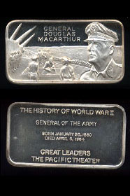 LIN-46 General Douglas Macarthur 32.2 grams .925 silver bar