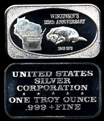 USSC-151 Wisconsin's 125th Anniversary 1848-1973 Silver Artbar