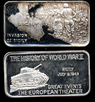 LIN-47 Invasion of Sicily 32.2 grams .925 silver bar