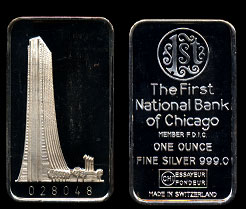 Swiss-21V First National Bank of Chicago Silver Artbar#028048