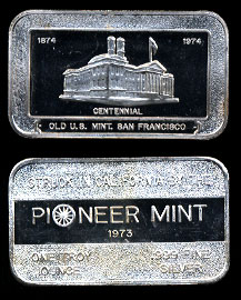 PM-3 1974 Centennial Old U.S. Mint San Francisco Silver Art bar