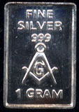 1 Gram of .999 Fine silver Masonic Symbol Silver Artbar
