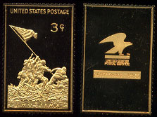 Iwojima 3 Cent Stamp United States Postage 24k Gold over Sterling Silver Artbar