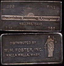 F C-13 (1968) Sunshine Mining Company Kellogg, Idaho 3 Ounce Ingot Serial #698