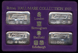 British Hallmark Collection 1969 4-Piece Set of Engelhard 100 Gram Bars