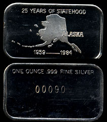 ST-34 (1984) Alaska 25 Years of Statehood SILVER ART BAR