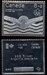 OLYMPICS 1976 1/2 oz Canada Swimming Silver Artbar