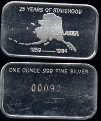 Gold-29 (1989) Alaska 25 Years of Statehood 1959-1984 SN#9 Silver Artbar