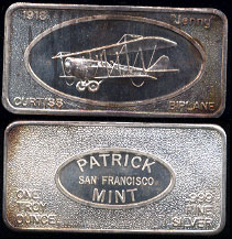 PAT-6 1918 Curtis Biplane "jenny" Silver Art Bar