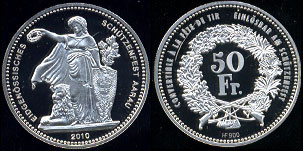 Aarau 50 Franc 2010 Coin Switzerland Shootingtaler (Shooting Festival) Silver Coin