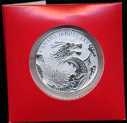 2012 $10 Dollar Year of the Dragon Fine Silver Coin