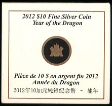 2012 $10 Dollar Year of the Dragon Fine Silver Coin