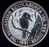 1991 Kookaburra Australian Silver Coin