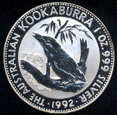 1992 Kookaburra 1oz Silver Australian Kookaburra Coin