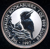 1997 Kookaburra 1oz Silver .999 Fine Silver Coin