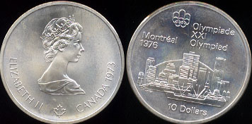 1973 Canada Elizabeth II Olympiade XXI Olympiad Montreal 1976 10 Dollars  1.5oz of .925 Sterling Silver