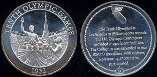 Tenth olympic Games 1932 The Tenth Olympiad at Los Angeles in 1982 set sports records. Silver Round