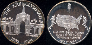 The XXIII Olympiad 1932 - 1984 L.A. Coliseum Silver Round