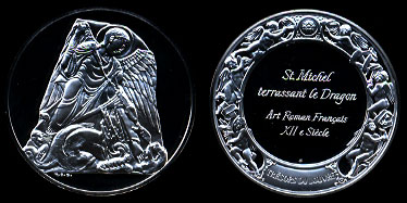 St. Michel Terrassant Le Dragon Art Roman Fancais XII e Siecle Silver Round