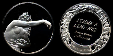Femme A Demi-Nue Antoine Wattean XVIII e Stecle Silver Round