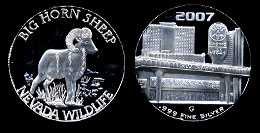 Slots of Fun Nevada Wildlife Series Big Horn Sheep 1/2 Oz. silver round