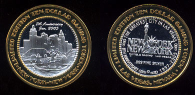 2005 New York NewYork 8th Anniversary $10 Gaming Token Las Vegas, Nevada