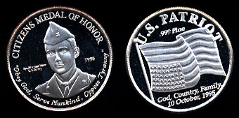 Citizens Medal of Honor 1996 Spc. Michael New U.S. Army Silver Round