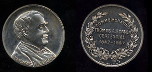 Thomas A. Edison Centennial 1847-1947 14.0 Grams of White Metal