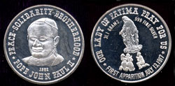Pope John Paul II Our Lady of Fatima Silver Round