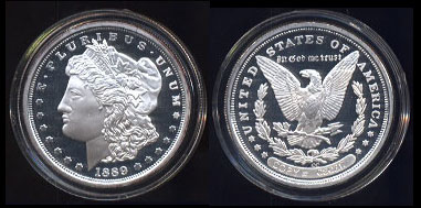1889 Morgan Dollar Design Copy 2 Piece Silver Round Set