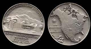 1967 American Numismatic Assn. Home & Headquarters Bld. Silver Art Medal