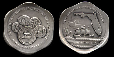 1967 American Numismatic Assn. Miami Beach Annual Convention Silver Art Medal
