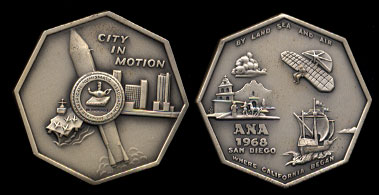 968 American Numismatic Assn. San Diego, California Silver Art Medal