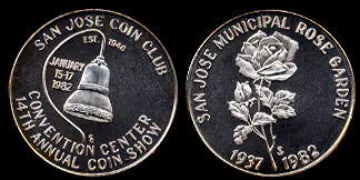 1982 San Jose Municipal Rose Garden Convention Center 14th Annual Coin Show Silver Art Medal