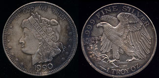 1990 Morgan Dollar Design 1 Oz Silver Round Great Toning