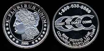 2000 Morgan Dollar Coast to Coast Silver Art Round