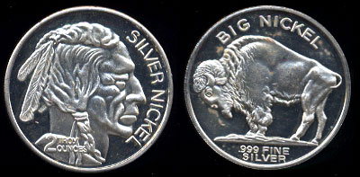 Buffalo Nickel 2 Ounce Big Nickel Silver Round