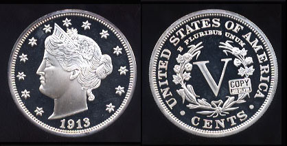 1913 Liberty V Nickel Design Commemorative Silver Round