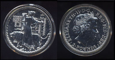 2001 Britannia 2 Pound Silver Round Royal Mint