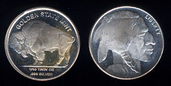 Golden State Mint Buffalo Nickel Design 1/10 th Oz.999 Fine Silver